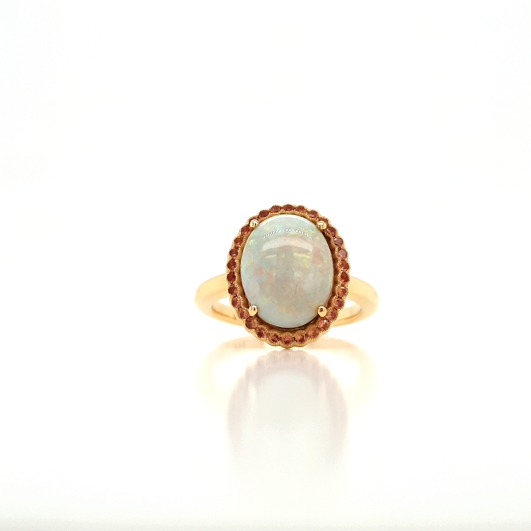 White Opal and Orange Sapphire Ring